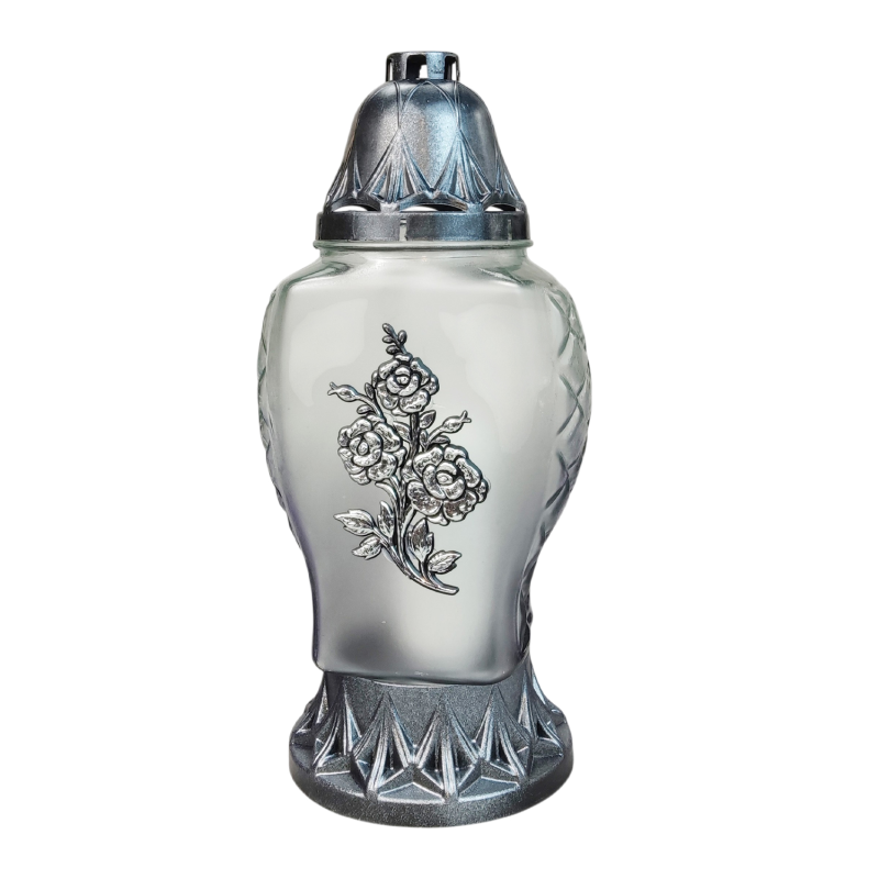 Лампадка скляна середня із квітковою аплікацією Dubaj D 33 год графіт