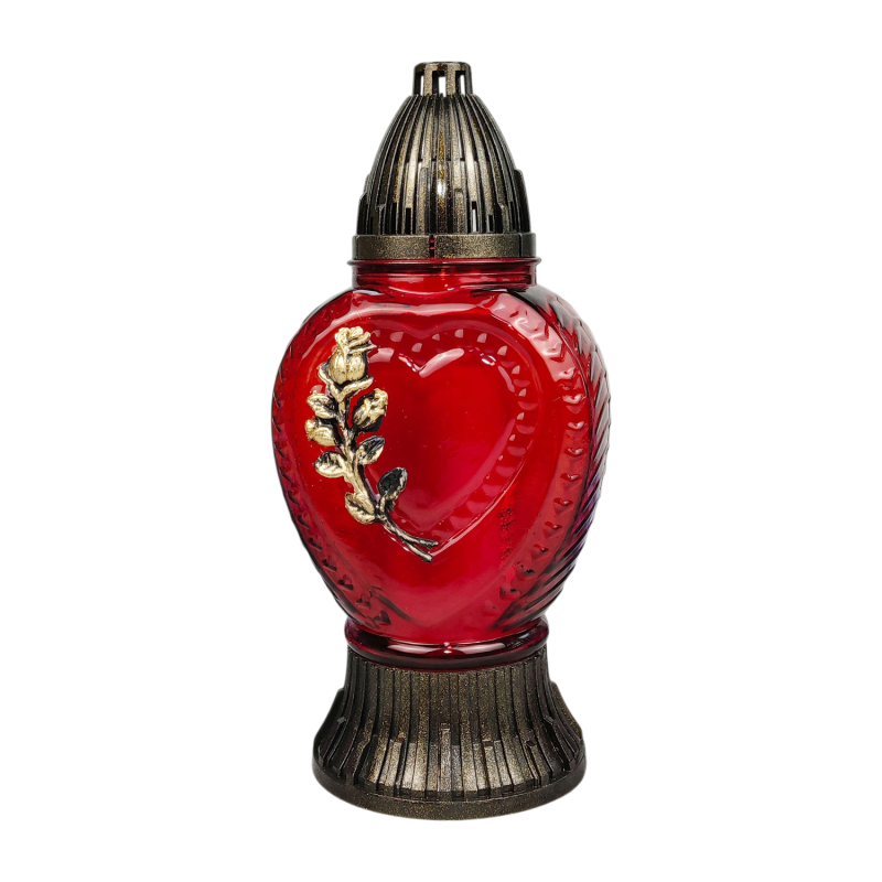 Лампадка скляна середня червона серце L1210 Serce 20год