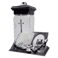 Лампадка скляна середня срібляста троянда LC222 tabliczka