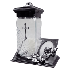 Лампадка скляна середня срібляста троянда LC222 tabliczka