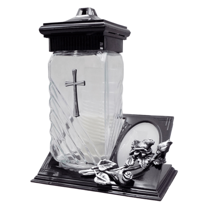 Лампадка скляна середня срібляста троянда LC222 tabliczka