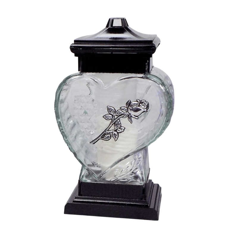 Лампадка скляна серце срібляста троянда LC6 20ч