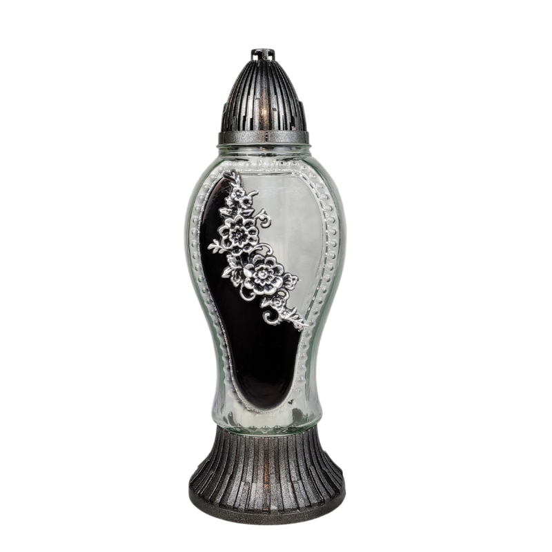 Лампадка скляна середня з квітковою аплікацією LP1750 33год