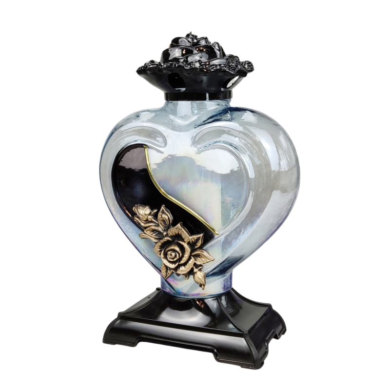 Лампадка скляна велика прозора із золотистою аплікацією Serce Ornament 45год