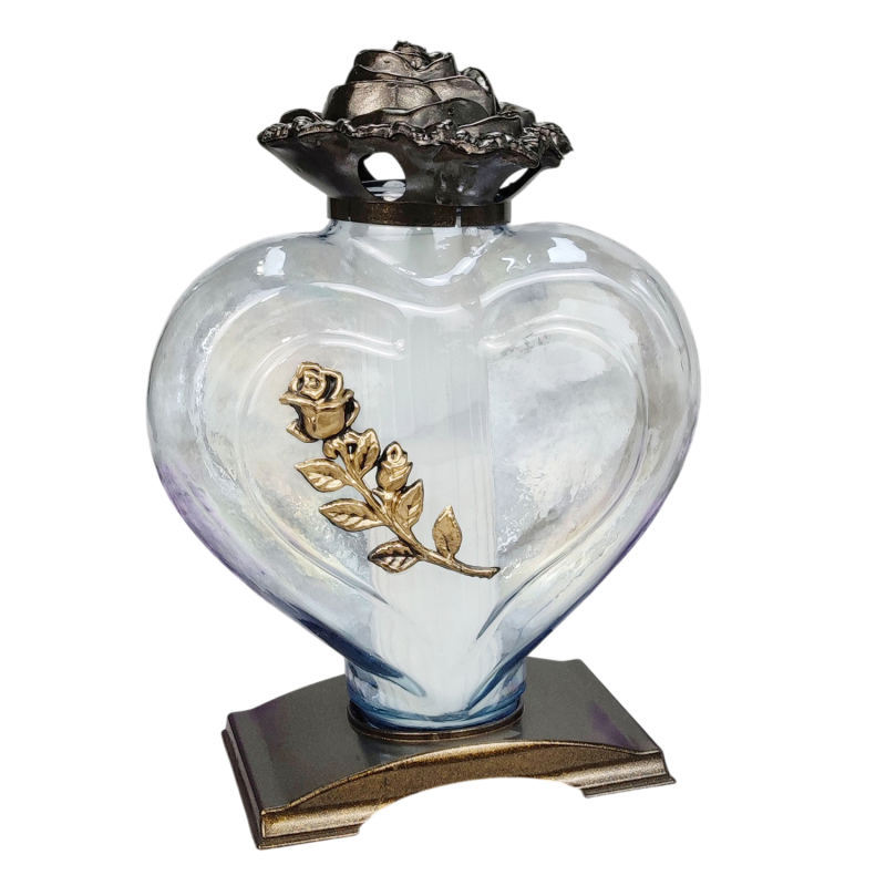 Лампадка скляна велика серце прозора з золотистою трояндою Serce Ornament  45год