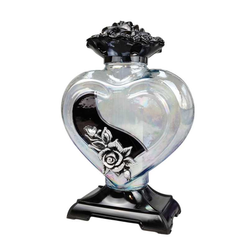 Лампадка скляна велика прозора зі сріблястою аплікацією Serce Ornament 45год