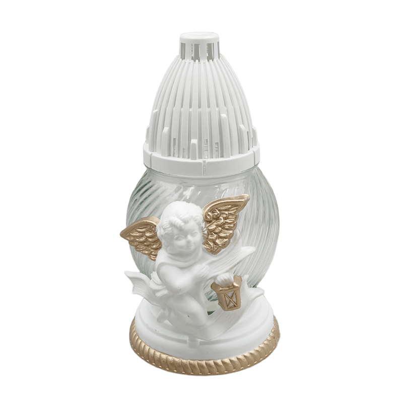 Лампадка скляна мала біла куля з Ангелом 02Apl 17год