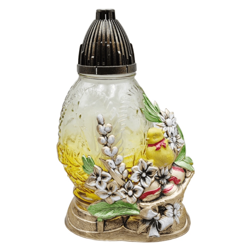 Лампадка стеклянная средняя пасхальная с аппликацией птенца LPJ3Apl 20год