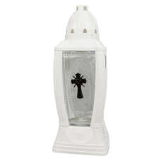 Лампадка меморіальна велика скляна з хрестом біла 355KA