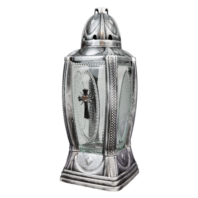 Лампадка меморіальна велика скляна з хрестом 355KA Графіт