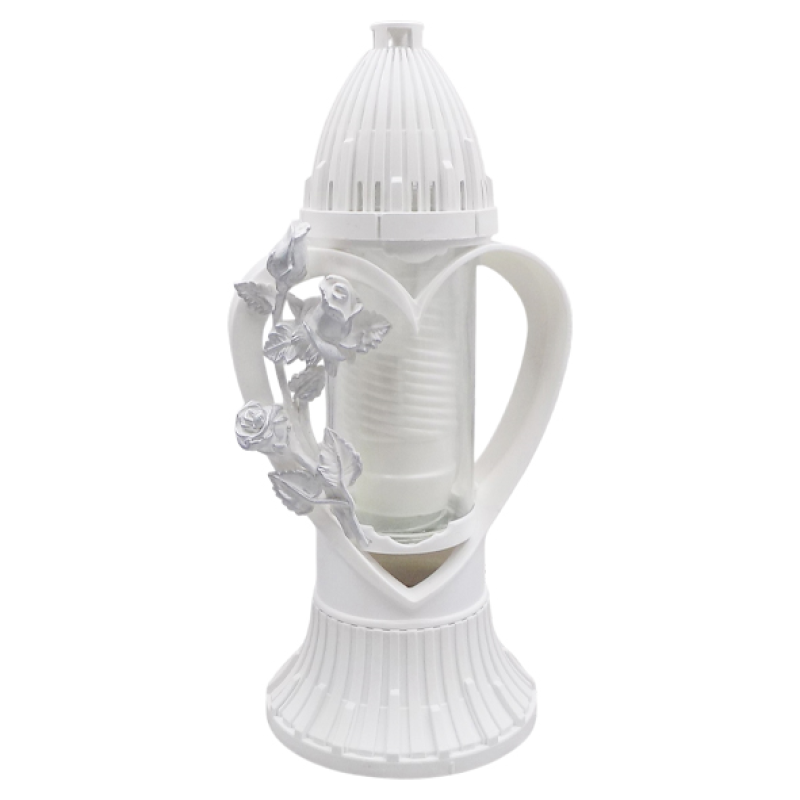 Лампадка середня Пам’ять у серці 3D біла зі сріблястою трояндою Лампадка середня Пам’ять у серці 3D біла зі сріблястою трояндою