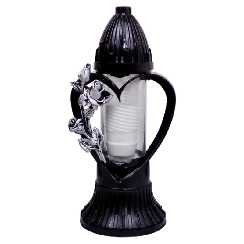 Лампадка середня Пам’ять у серці 3D чорна зі срібною трояндою