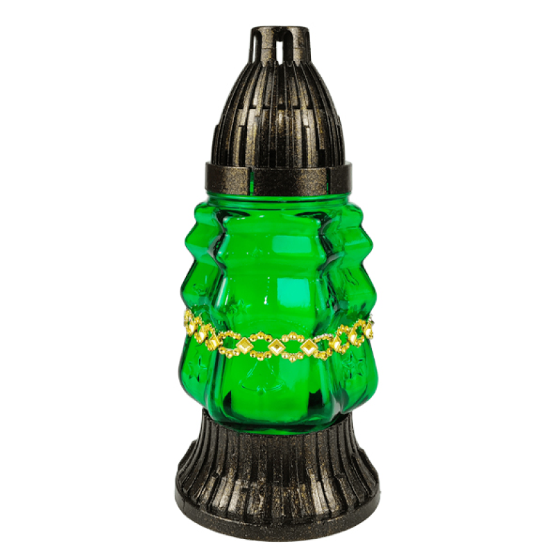 Лампадка ялинка зелена з декоративною золотою стрічкою CH-1 Циркон