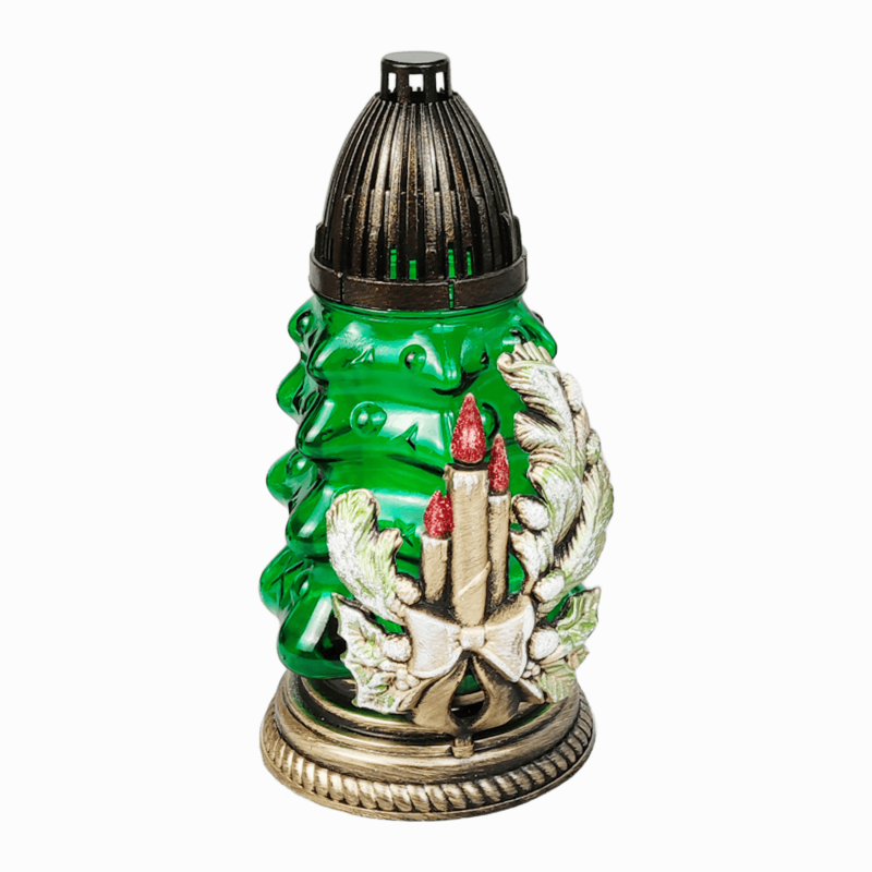 Лампадка новорічна скляна ялинка середня Різдвяні Свічки CH-2 24см Лампадка новорічна скляна ялинка середня Різдвяні Свічки CH-2 24см