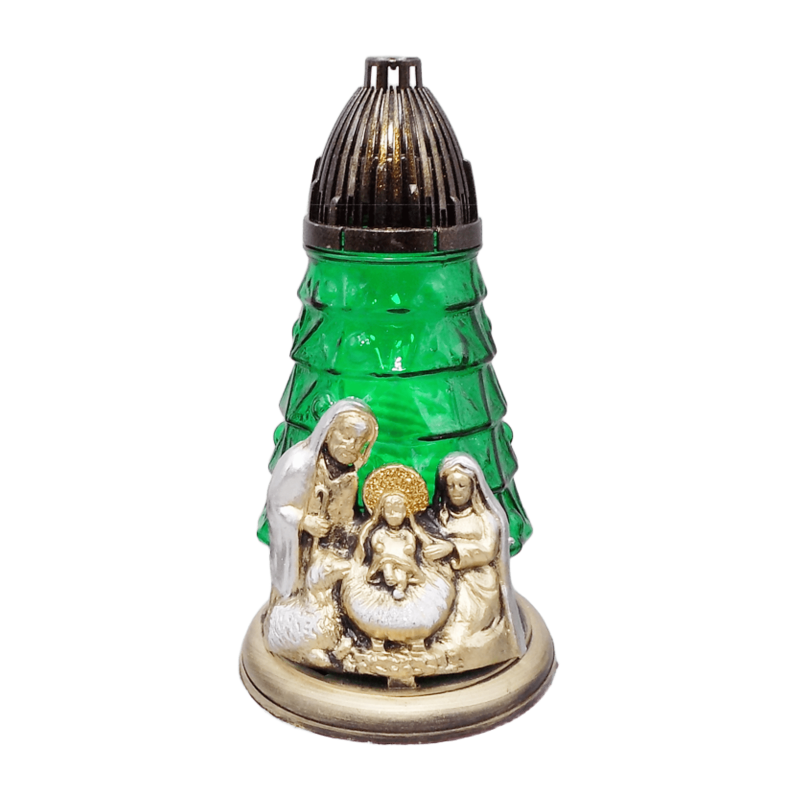 Лампадка новорічна скляна ялинка середня Різдвяний Вертеп CH-2 24см