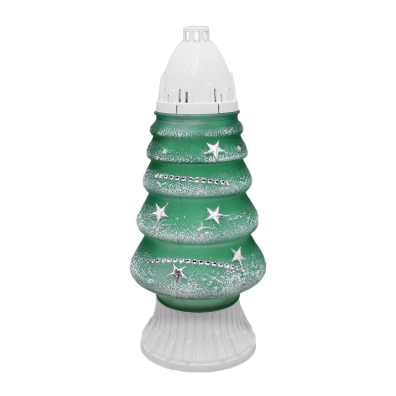 Лампадка новорічна скляна Зимовий Ліс CH-4 Діамант 33см Зелена