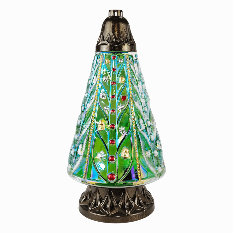 Лампадка зелена ялинка з декором Зимовий Сад Різдва CHT-13