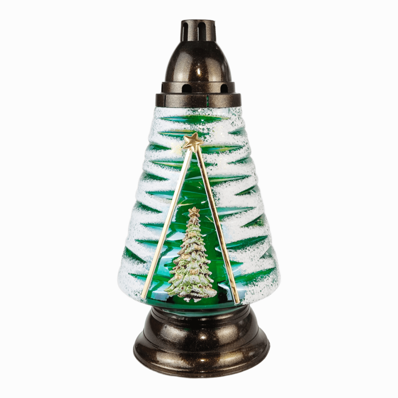 Лампадка велика скляна новорічна ялинка Зимовий Оберіг Фантазія 40см