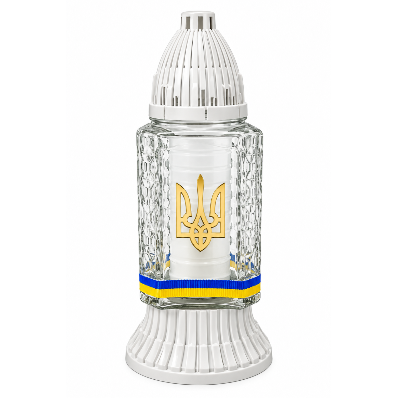 Лампадка скляна середня патріотична для Героїв з Гербом України LP54U 20 год 