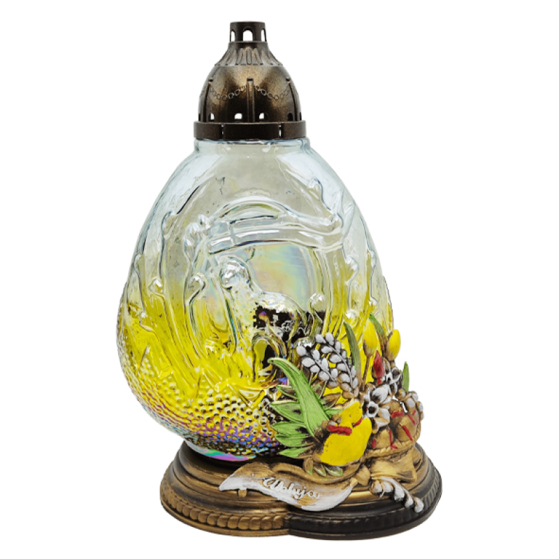 Лампадка скляна велика великодня з аплікацією пташеня LPJ6 Apl 48ч
