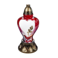 Лампадка скляна велика серце з трояндою червона Lampion Serce Zywica 45год