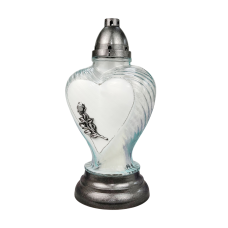 Лампадка скляна велика серце з трояндою прозора Lampion Serce Zywica  45год