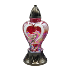 Лампадка скляна велика серце з трояндою Lampion Серце Живиця червона 45 год