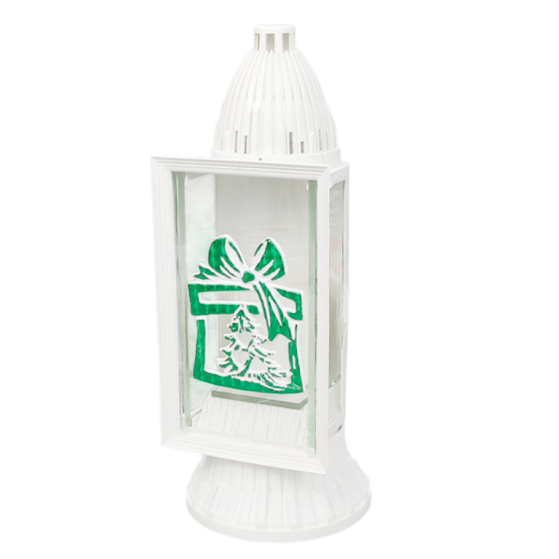 Лампадка середня біла з зеленою аплікацією Різдвяний Подарунок 28 см
