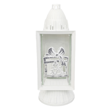 Лампадка середня біла з сріблястою аплікацією Різдвяний Подарунок 28см