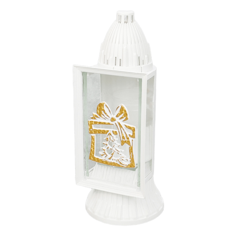 Лампадка середня біла з золотистою аплікацією Різдвяний Подарунок 28 см