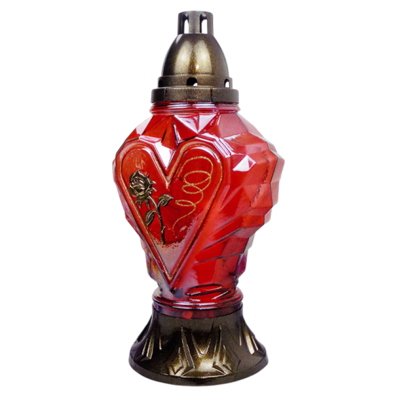 Лампадка велика скляна Серце діамант червона