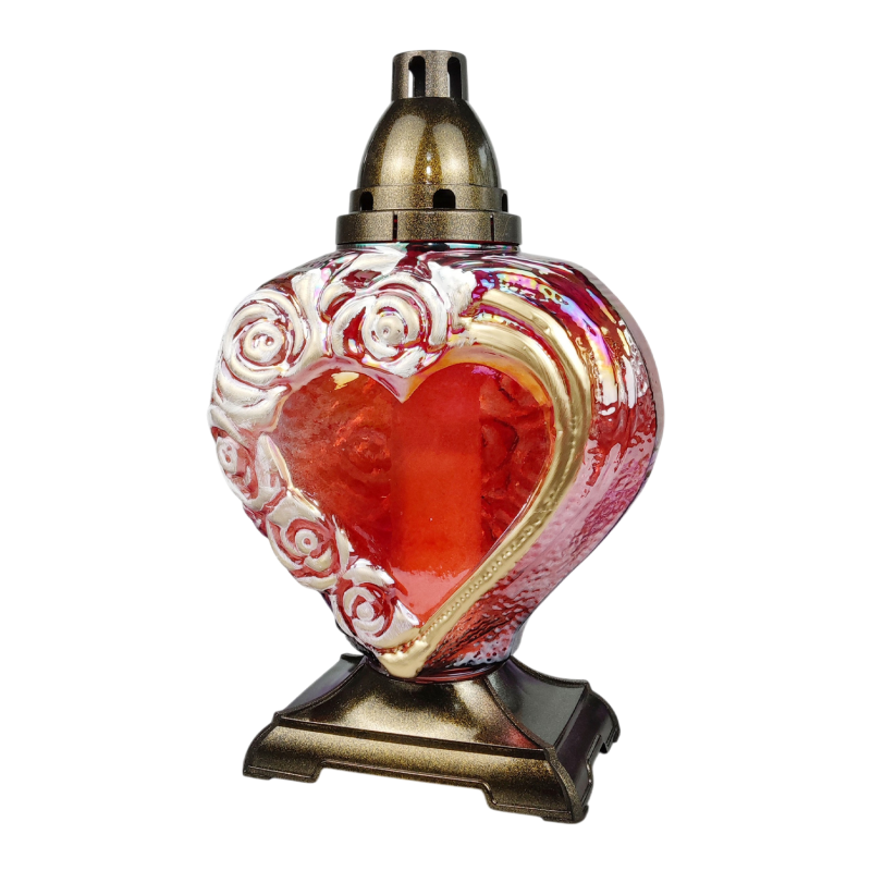 Лампадка скляна велика серце Serce Roza червоне 33год
