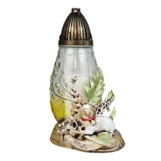 Лампадка скляна середня великодня з аплікацією ягня LPJ3Apl 20год