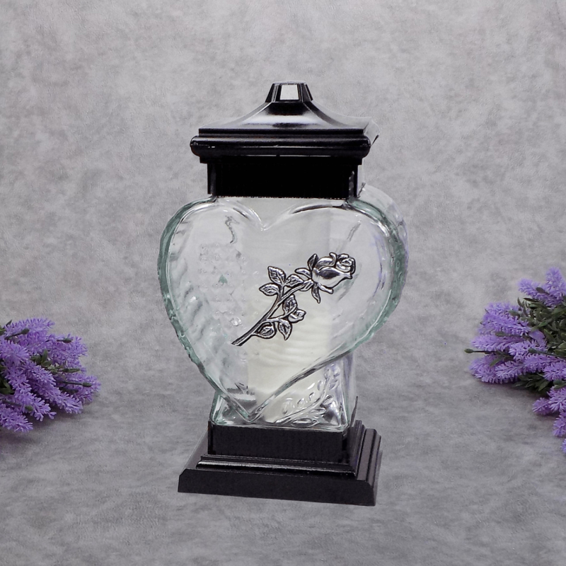 Лампадка скляна серце срібляста троянда LC6 20ч