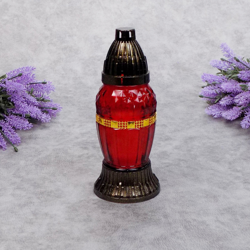 Лампадка скляна червона з золотим декором LP30U 14год