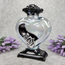 Лампадка скляна велика прозора зі сріблястою аплікацією Serce Ornament 45год