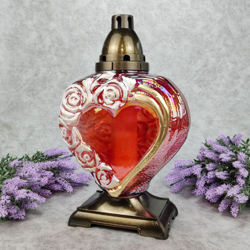 Лампадка скляна велика серце Serce Roza червоне 33год
