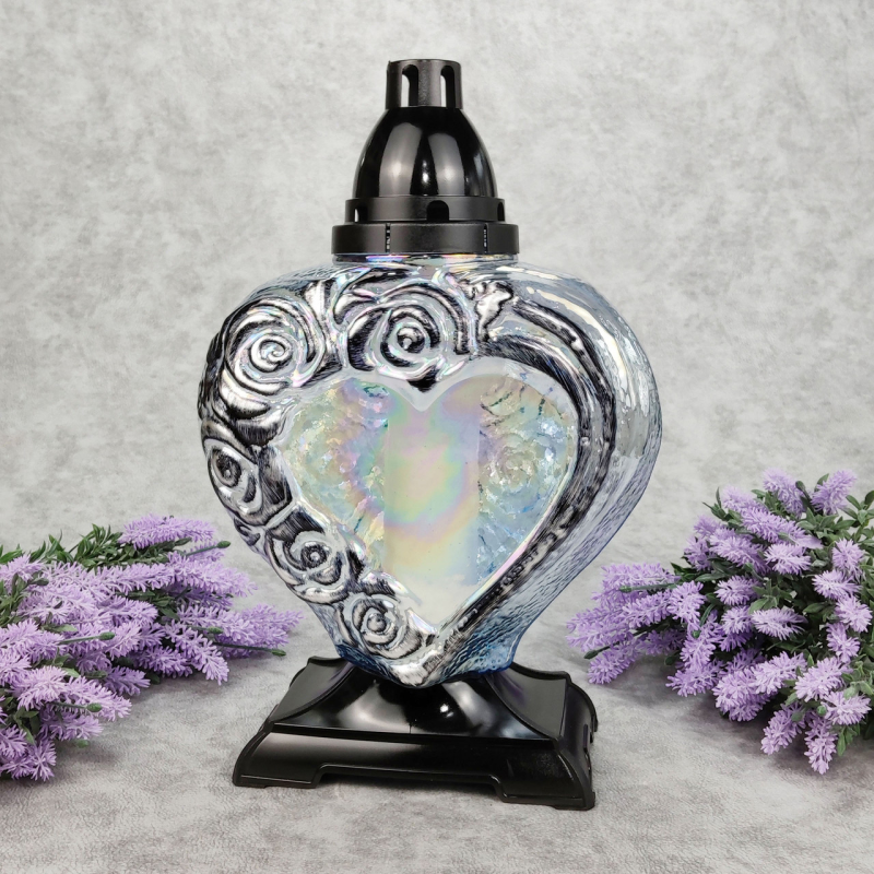 Лампадка скляна велика серце Serce Roza прозора 33год