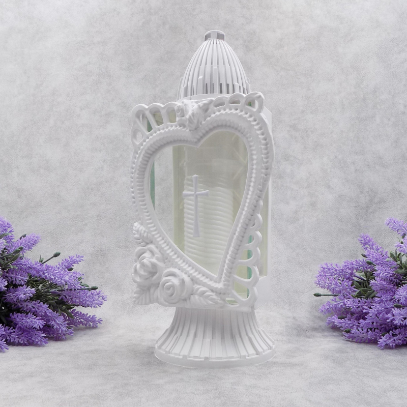 Лампадка капличка середня біла з серцем Glass Art 33год