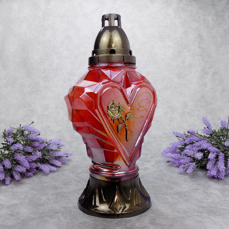 Лампадка велика скляна Серце діамант червона