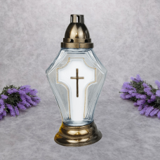 Лампадка скляна велика з хрестом LPD Хрест 64год біла