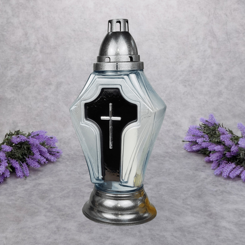 Лампадка скляна  велика з хрестом LPD Хрест 64год чорна