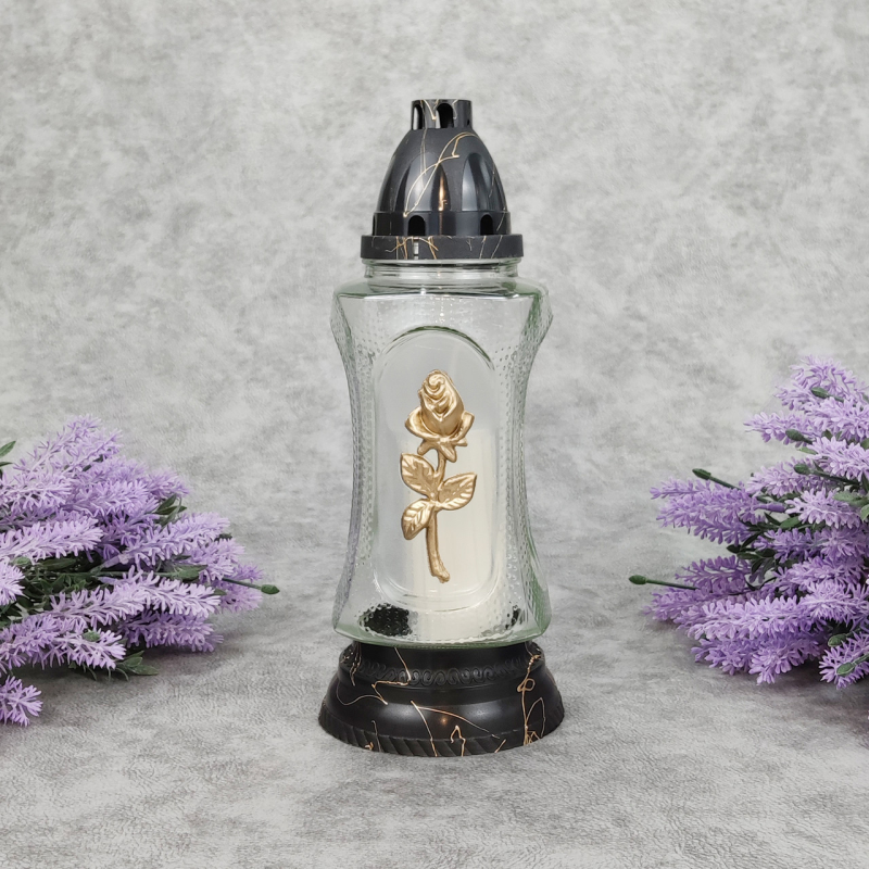 Лампадка скляна з трояндою середня  L304 20год