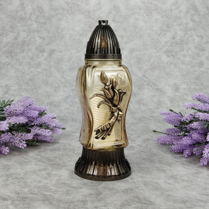 Лампадка скляна середня з аплікацією квіти LP437 Apl 20 год