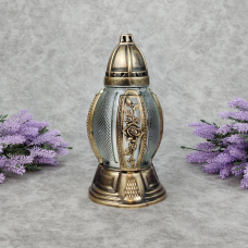 Лампадка скляна середня в ажурному оздобленні бронзова 456P