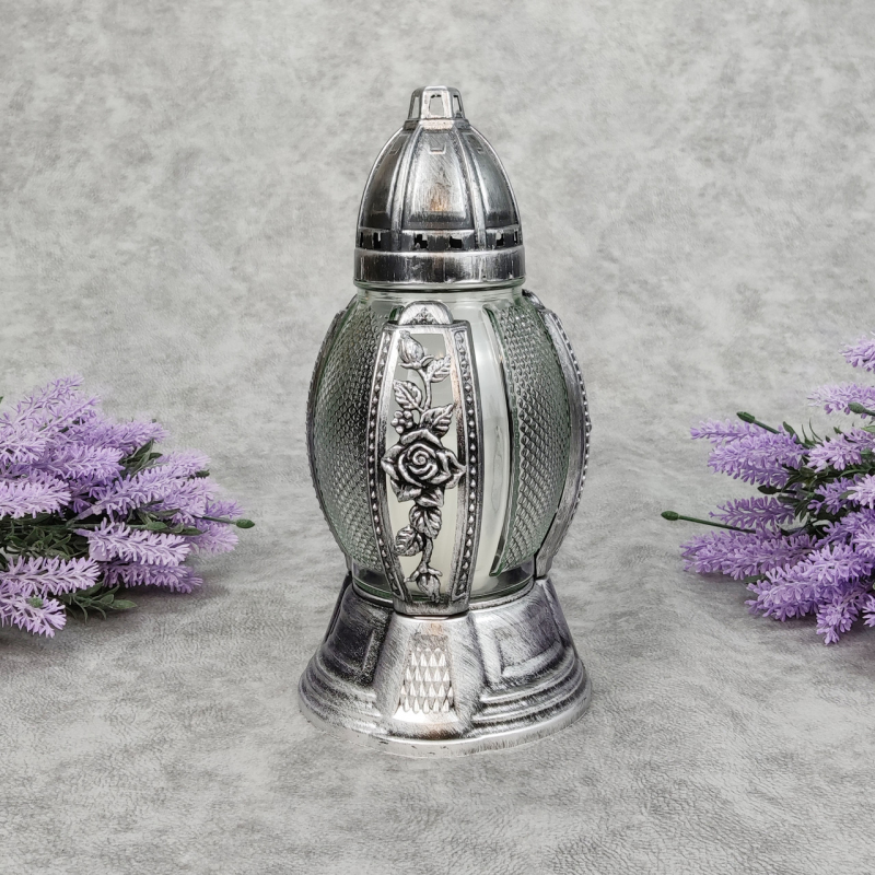 Лампадка скляна середня в ажурному оздобленні графіт 456P