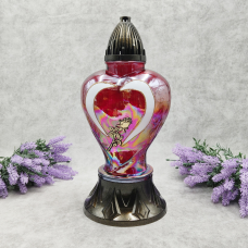 Лампадка скляна велика серце з трояндою Lampion Серце Живиця червона 45 год