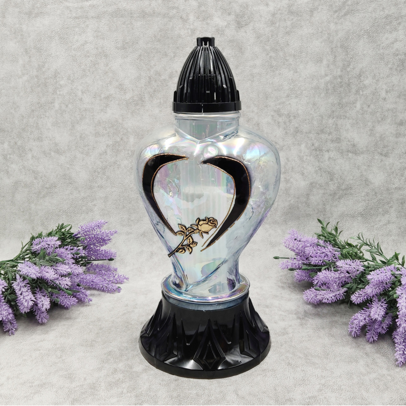 Лампадка скляна велика серце з трояндою Lampion Серце Живиця прозора 45 год