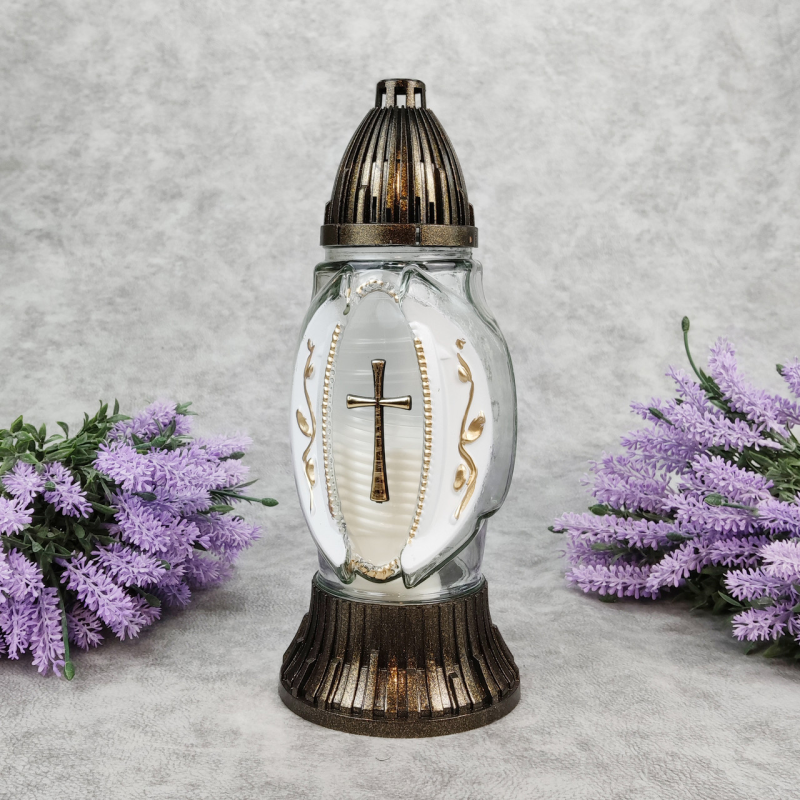 Лампадка середня скляна з хрестом LC1 20год