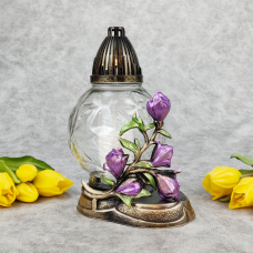Лампадка скляна середня куля з аплікацією крокуси 20год